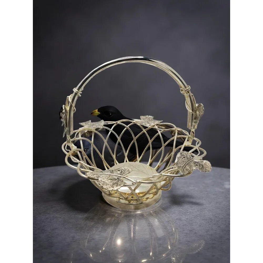 Vintage Godinger Silver-Plated Woven Basket With Leaf Accents